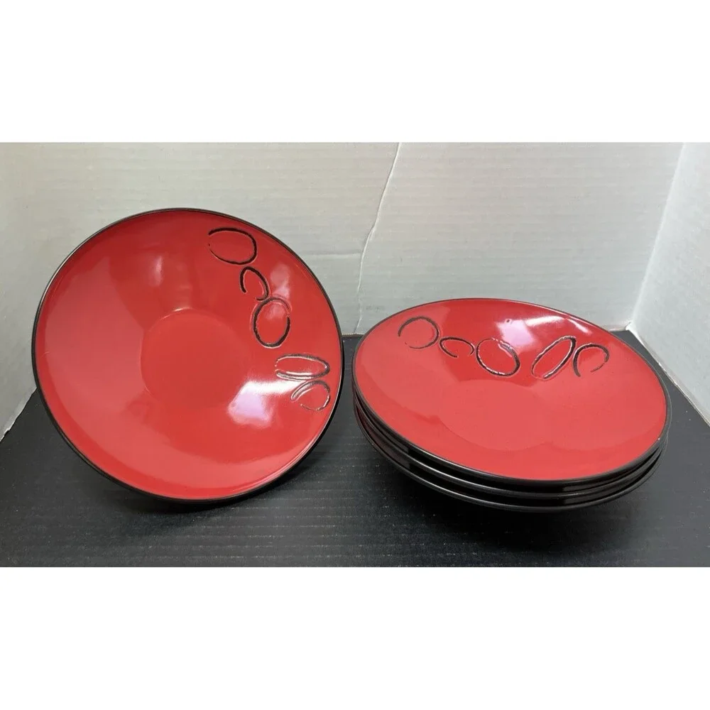 FLIRT By R&B Ritzenhoff Breker 8.5” Salad Soup Bowl Red & Black Abstract Print